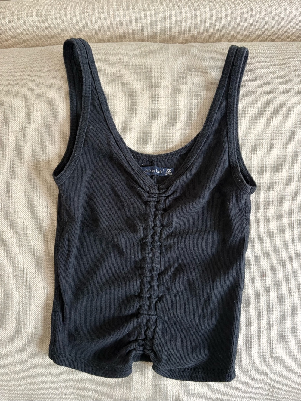 Abercrombie & Fitch Black Ruched Ribbed Tank Top